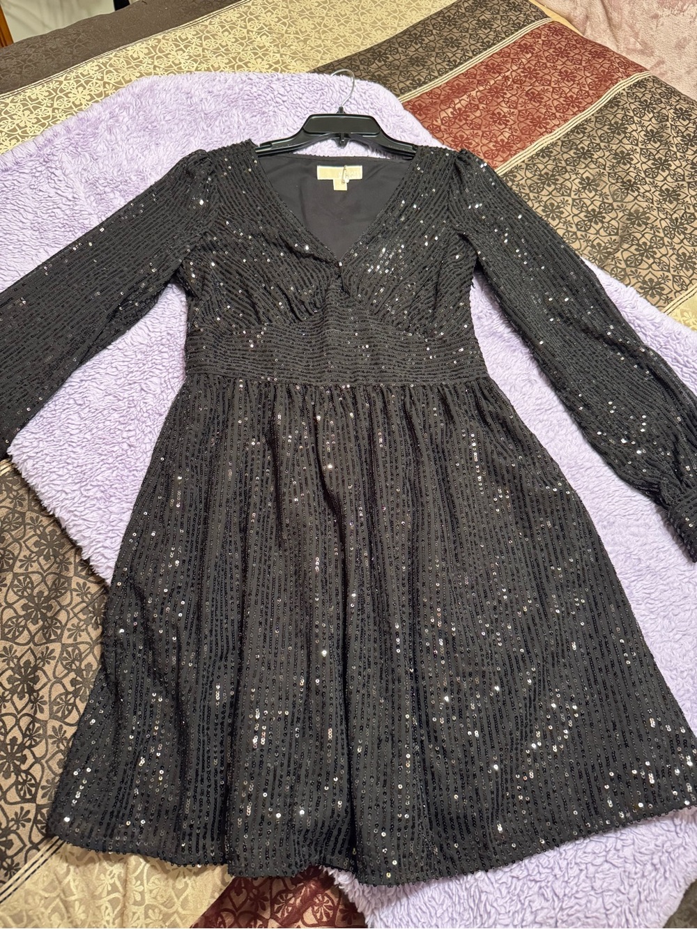 MICHAEL Michael Kors Black Long-Sleeve Sequin Fit-and-Flare Dress